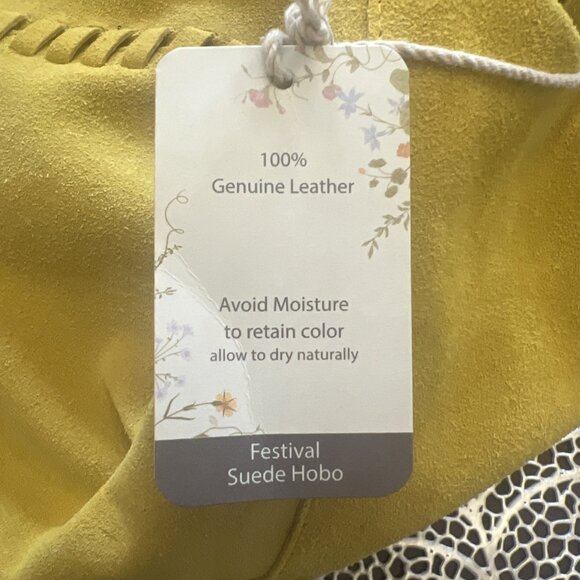 Haute Hippie Leather Festival Suede Hobo Yellow Gold Purse Accessory Bag New - Picture 6 of 13